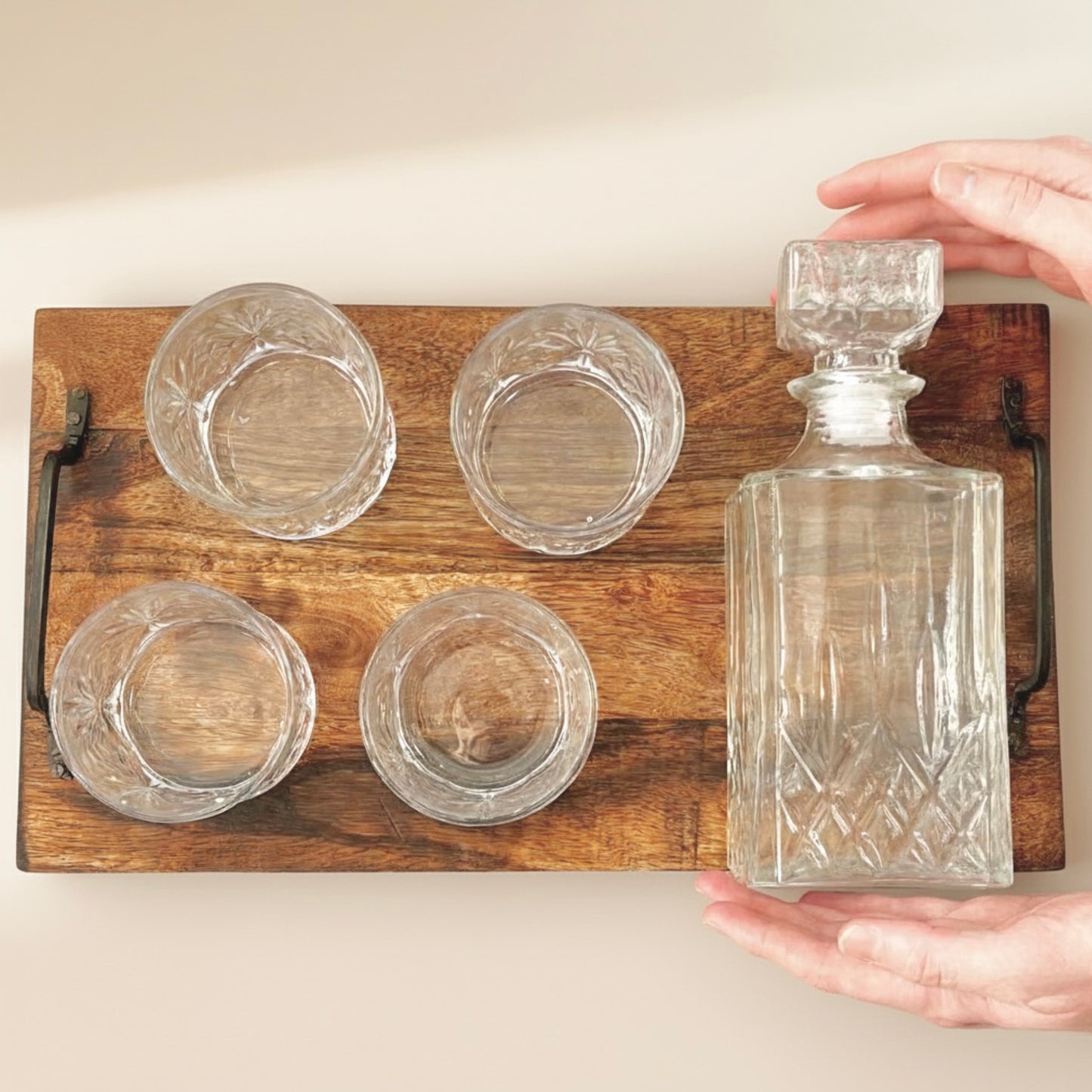 Cut Glass Whiskey Decanter Set with 4 Whiskey Tumblers - Gift for Dad