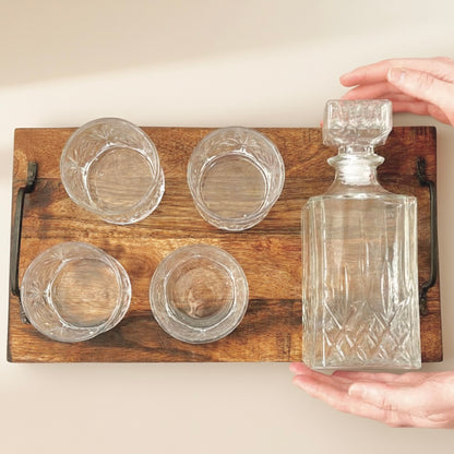 Cut Glass Whiskey Decanter Set with 4 Whiskey Tumblers - Gift for Dad