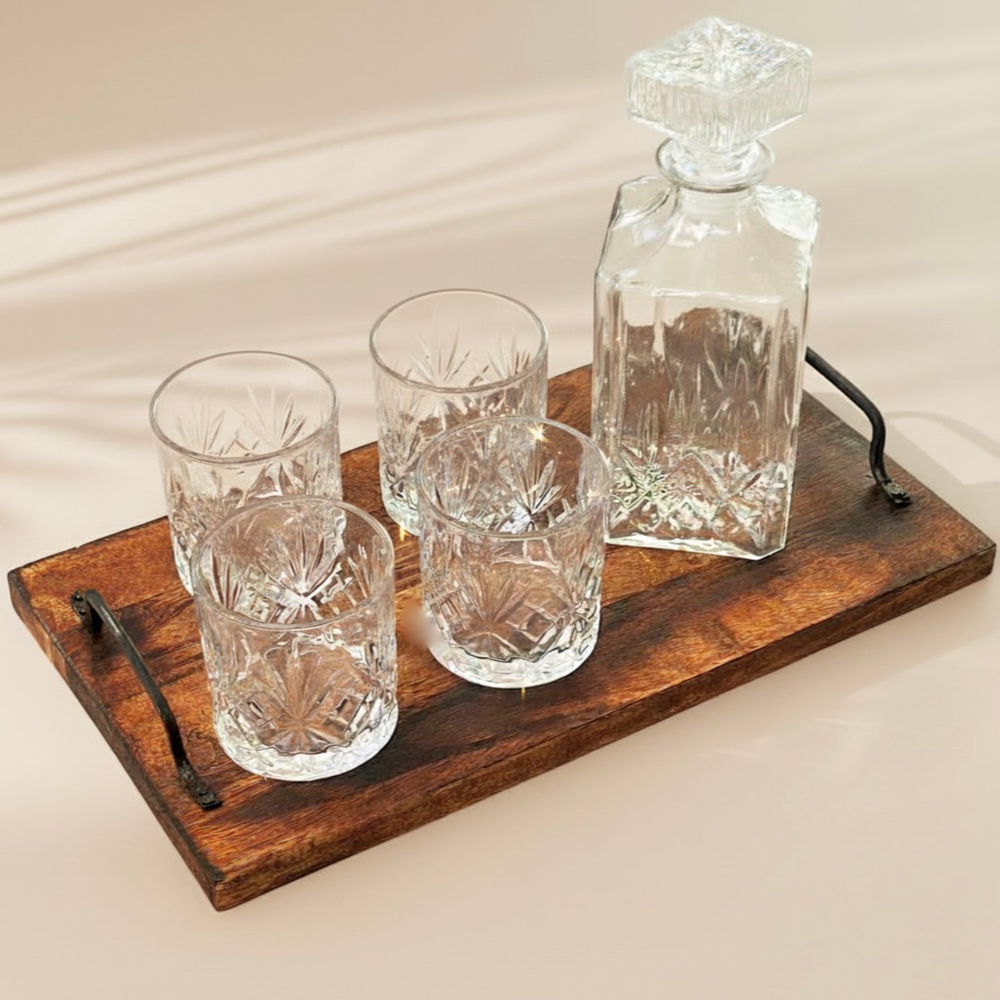 Cut Glass Whiskey Decanter Set with 4 Whiskey Tumblers - Gift for Dad