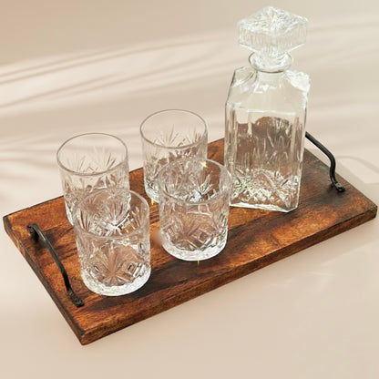 Cut Glass Whiskey Decanter Set with 4 Whiskey Tumblers - Gift for Dad