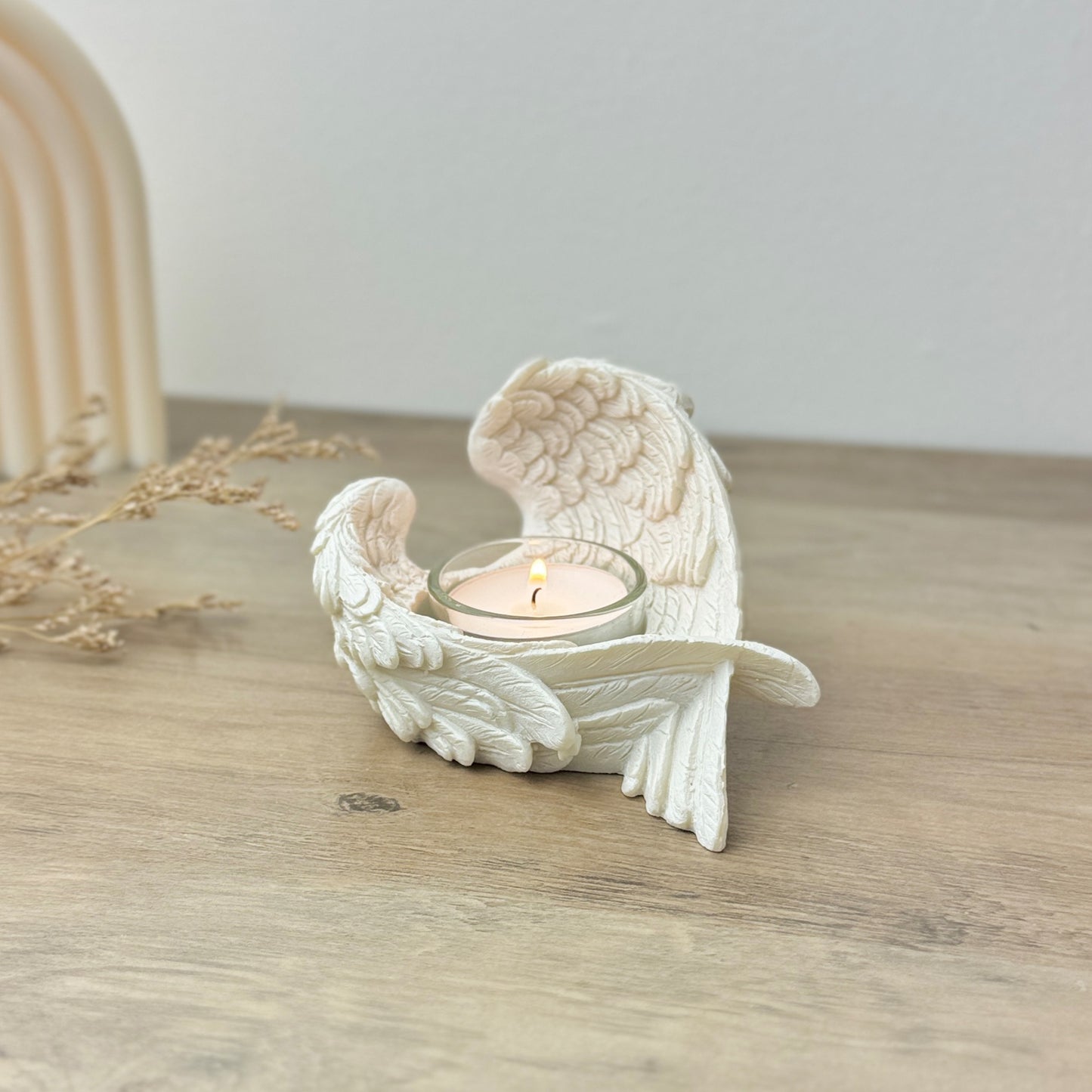 White Angel Wing Candle Holder - Christening Gifts - Remembrance Gift - Angel Wing Votive Holder