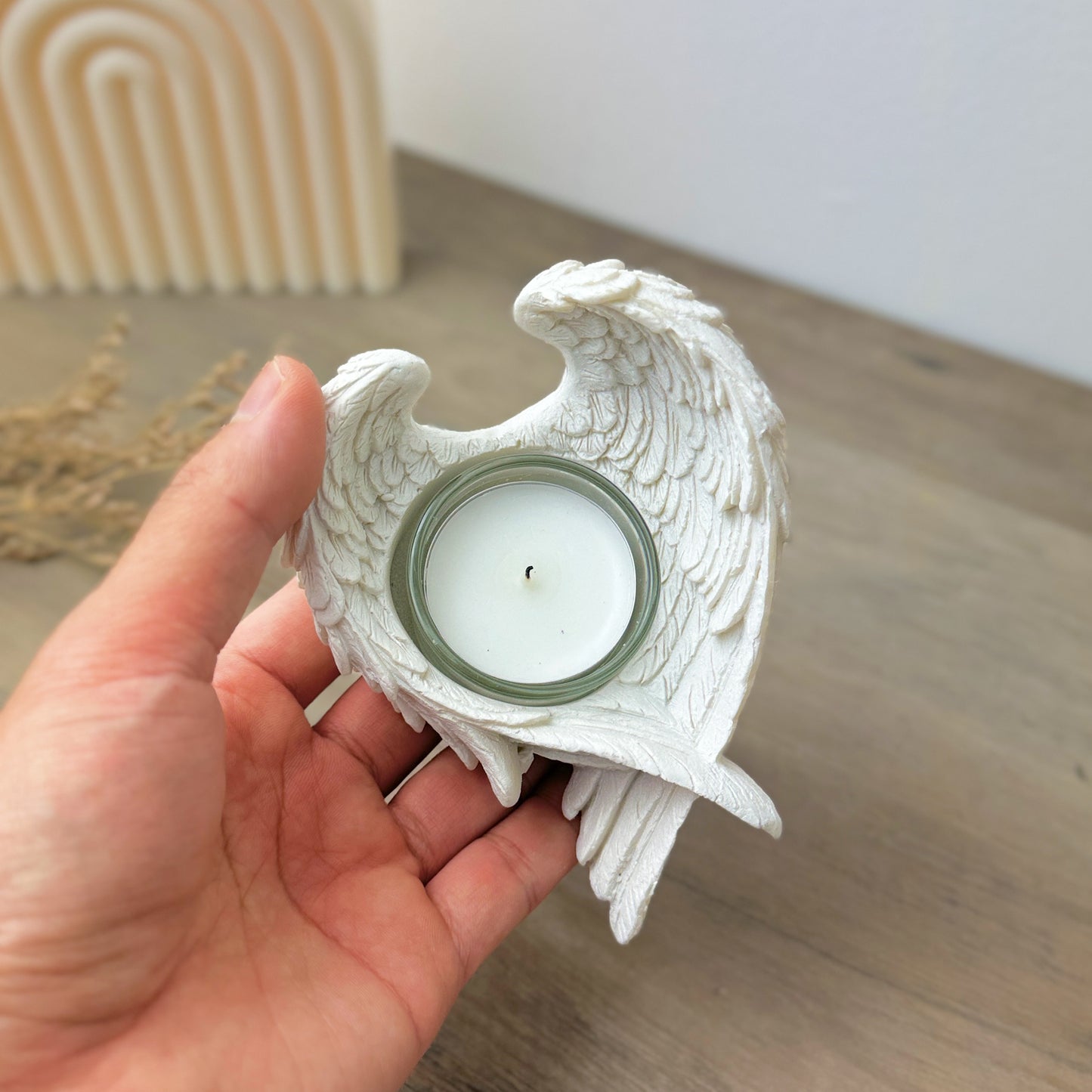 White Angel Wing Candle Holder - Christening Gifts - Remembrance Gift - Angel Wing Votive Holder