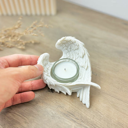 White Angel Wing Candle Holder - Christening Gifts - Remembrance Gift - Angel Wing Votive Holder