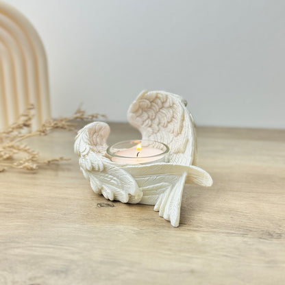 White Angel Wing Candle Holder - Christening Gifts - Remembrance Gift - Angel Wing Votive Holder