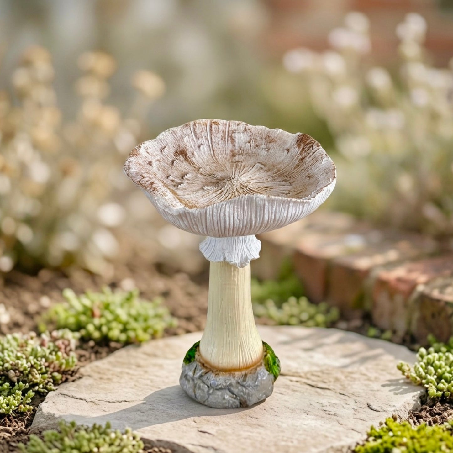 White Mushroom Bird Bath & Bird Feeder – Garden Ornament