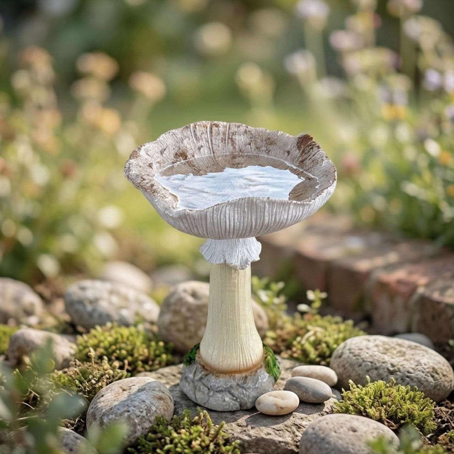 White Mushroom Bird Bath & Bird Feeder – Garden Ornament