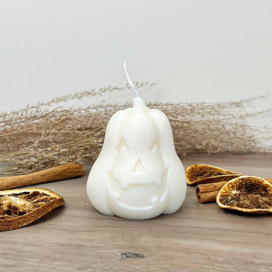 White Halloween Carved Pumpkin Candle