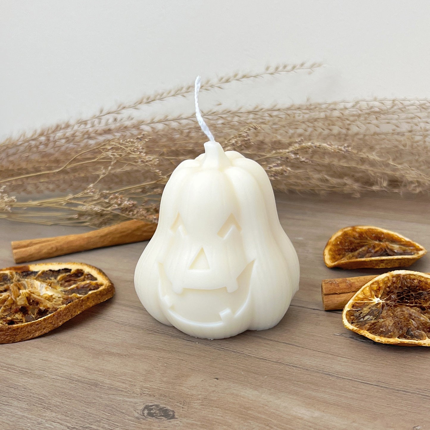 White Halloween Carved Pumpkin Candle