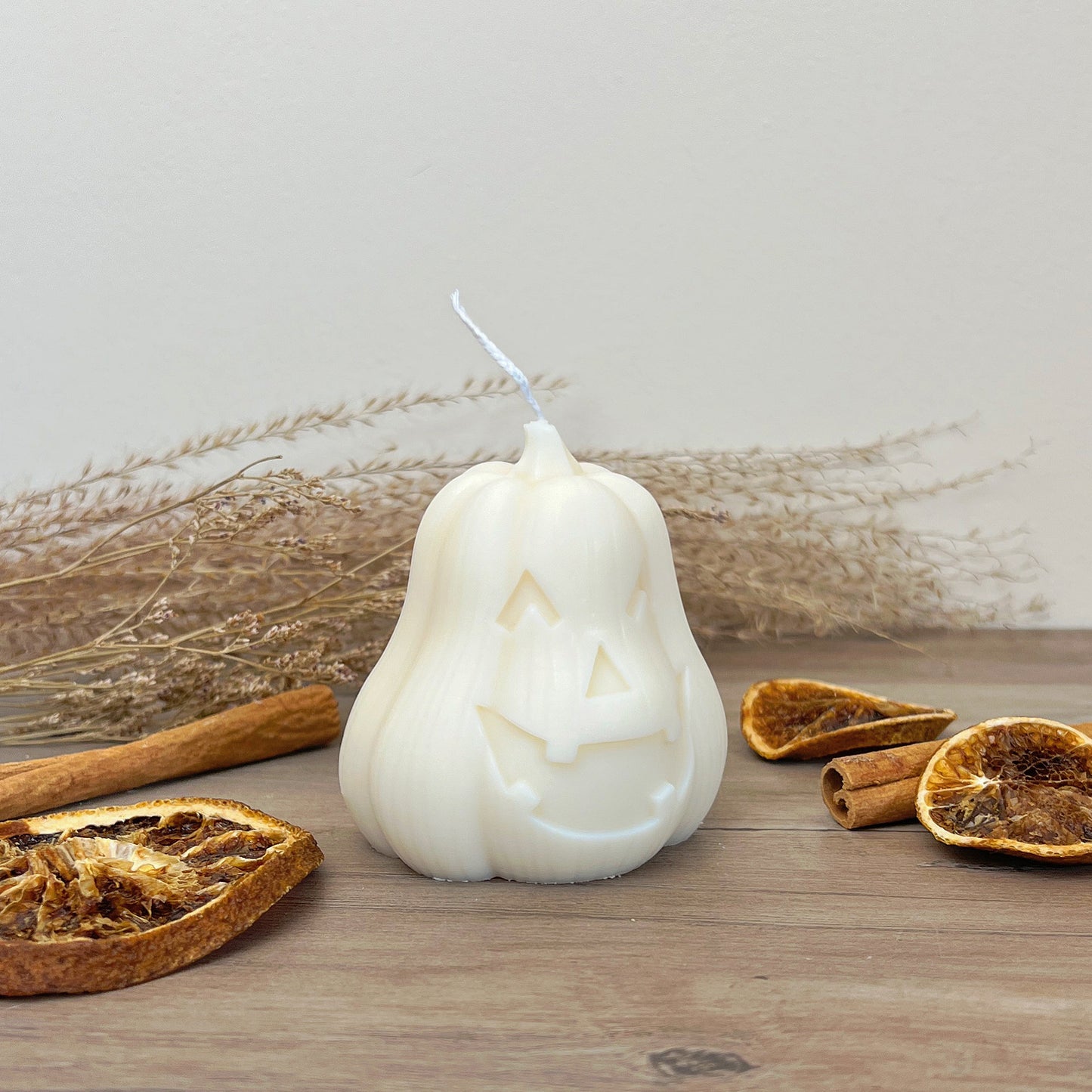 White Halloween Carved Pumpkin Candle