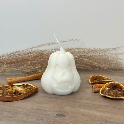 White Halloween Carved Pumpkin Candle