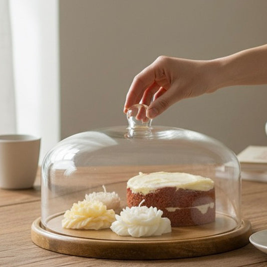 Wooden Cake Stand with Glass Dome - Gifts for Mum