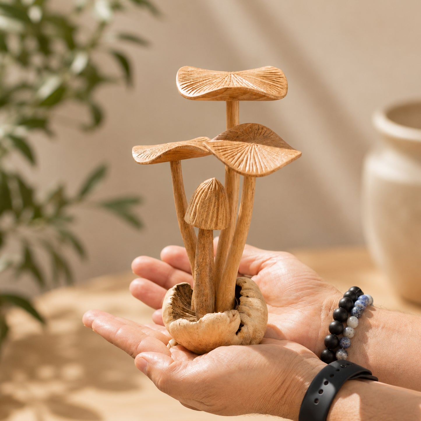 Carved Wooden Mushroom Home Decor