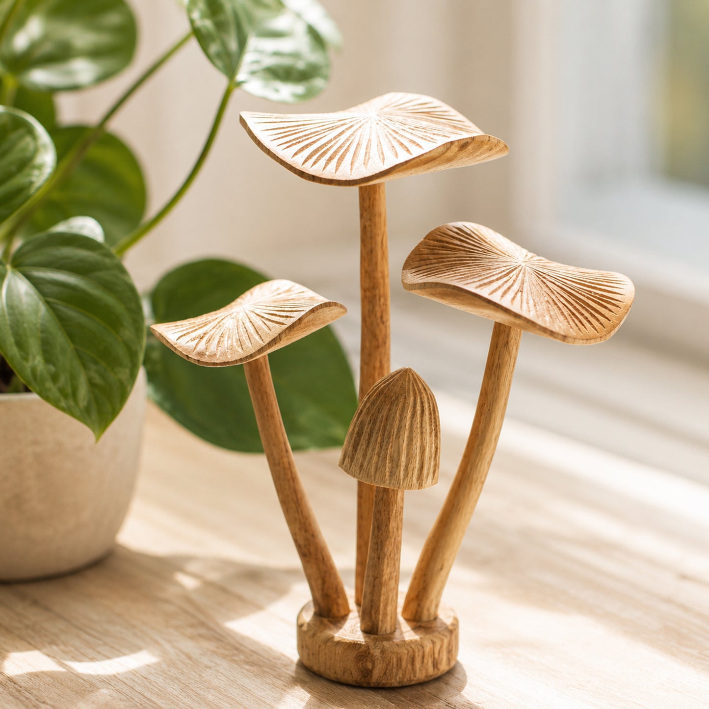 Carved Wooden Mushroom Home Decor