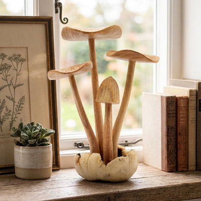 Carved Wooden Mushroom Home Decor