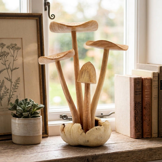 Carved Wooden Mushroom Home Decor