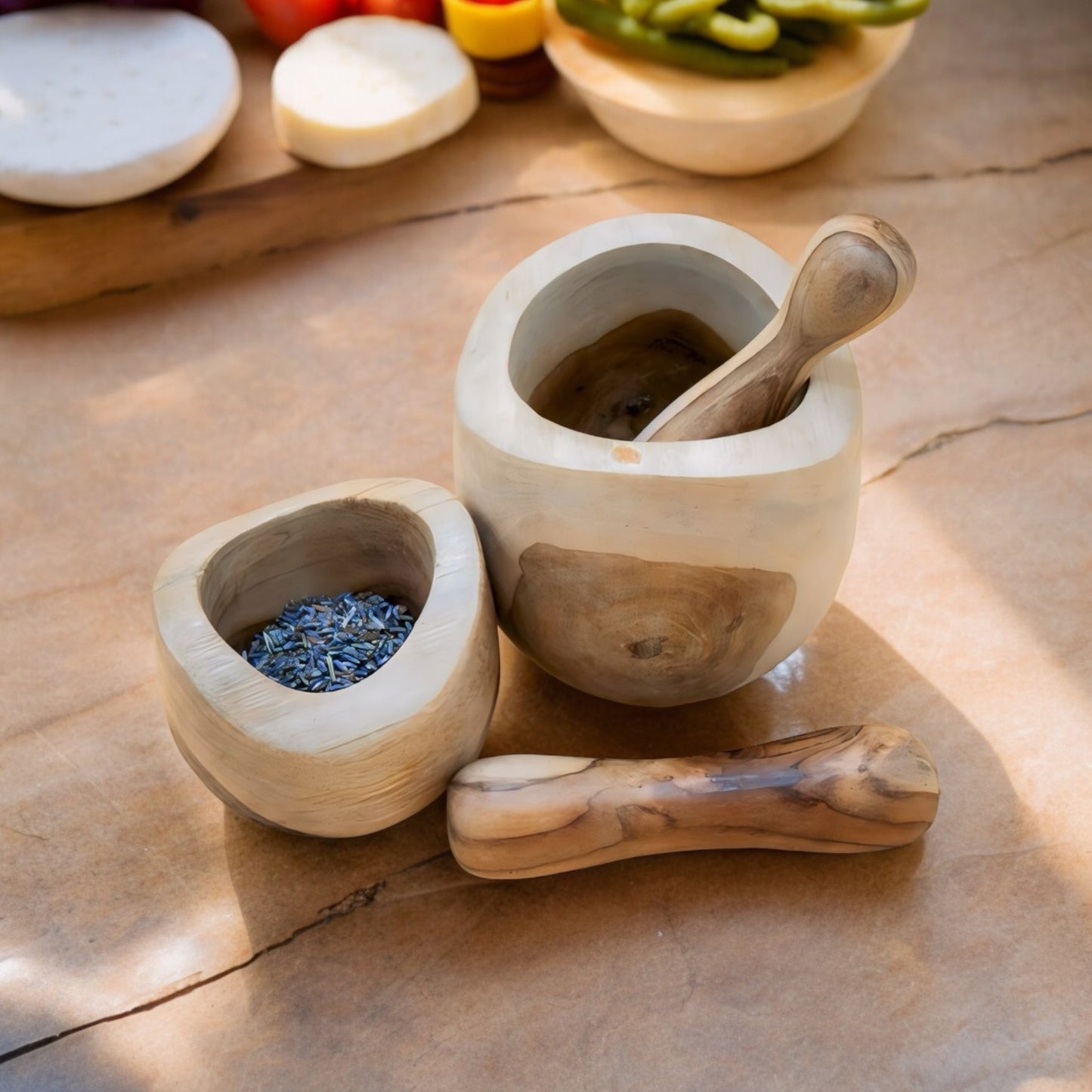 Wooden Pestle and Mortar Set - Natural Mortar and Pestle - Herb Grinding Set