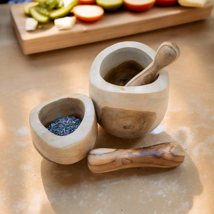 Wooden Pestle and Mortar Set - Natural Mortar and Pestle - Herb Grinding Set