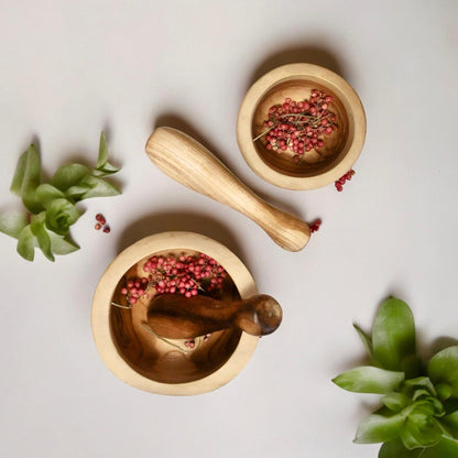 Wooden Pestle and Mortar Set - Natural Mortar and Pestle - Herb Grinding Set