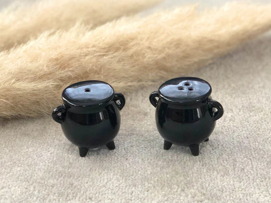 Black Cruet Set - Cauldron Inspired Salt & Pepper Shakers