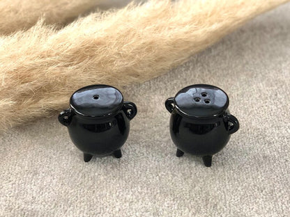 Black Cruet Set - Cauldron Inspired Salt & Pepper Shakers