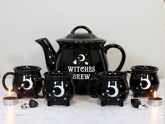 Black Cauldron Tea Set with Cauldron Teapot & 4 Cauldron Mugs