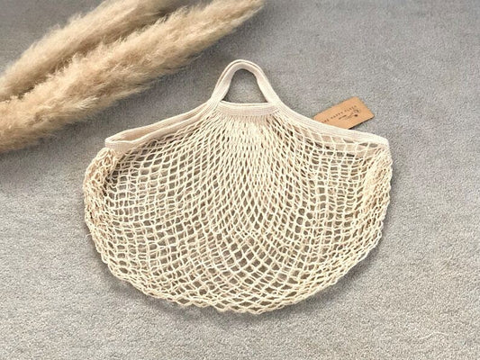 Handmade Mesh Cotton Shopping Tote - Eco Friendly Natural Vegetable Net Shoulder Bags