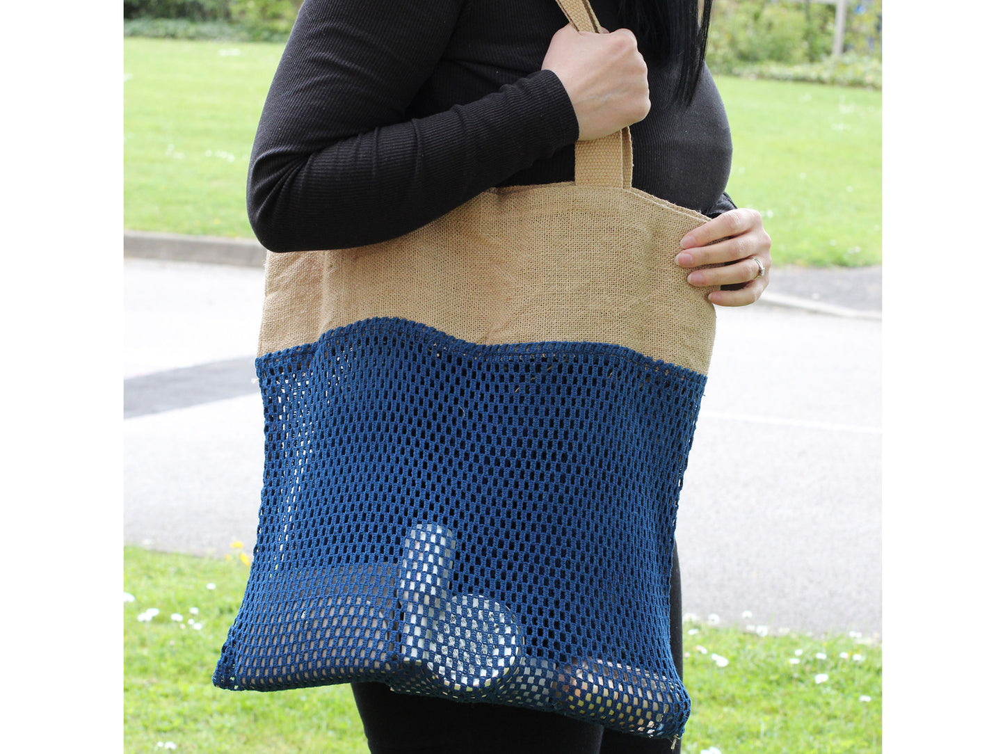 Eco Friendly Natural Cotton and Jute Net Mesh Shopping Bag