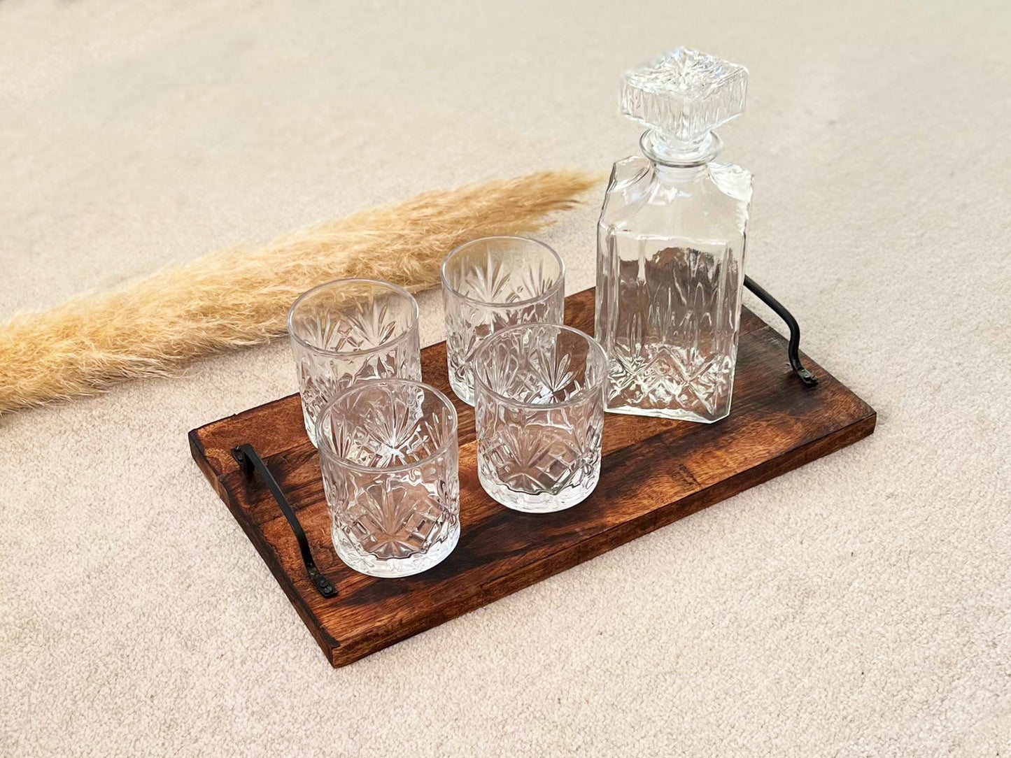 Cut Glass Whiskey Decanter Set with 4 Whiskey Tumblers - Gift for Dad