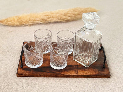 Cut Glass Whiskey Decanter Set with 4 Whiskey Tumblers - Gift for Dad