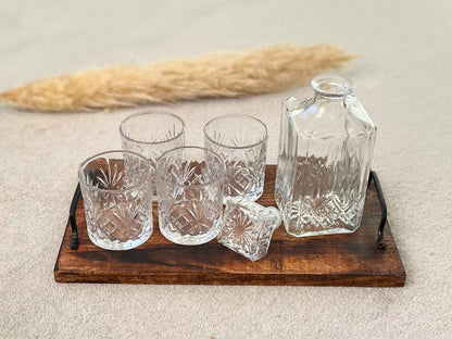 Cut Glass Whiskey Decanter Set with 4 Whiskey Tumblers - Gift for Dad