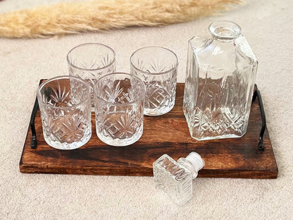 Cut Glass Whiskey Decanter Set with 4 Whiskey Tumblers - Gift for Dad