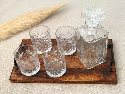 Cut Glass Whiskey Decanter Set with 4 Whiskey Tumblers - Gift for Dad