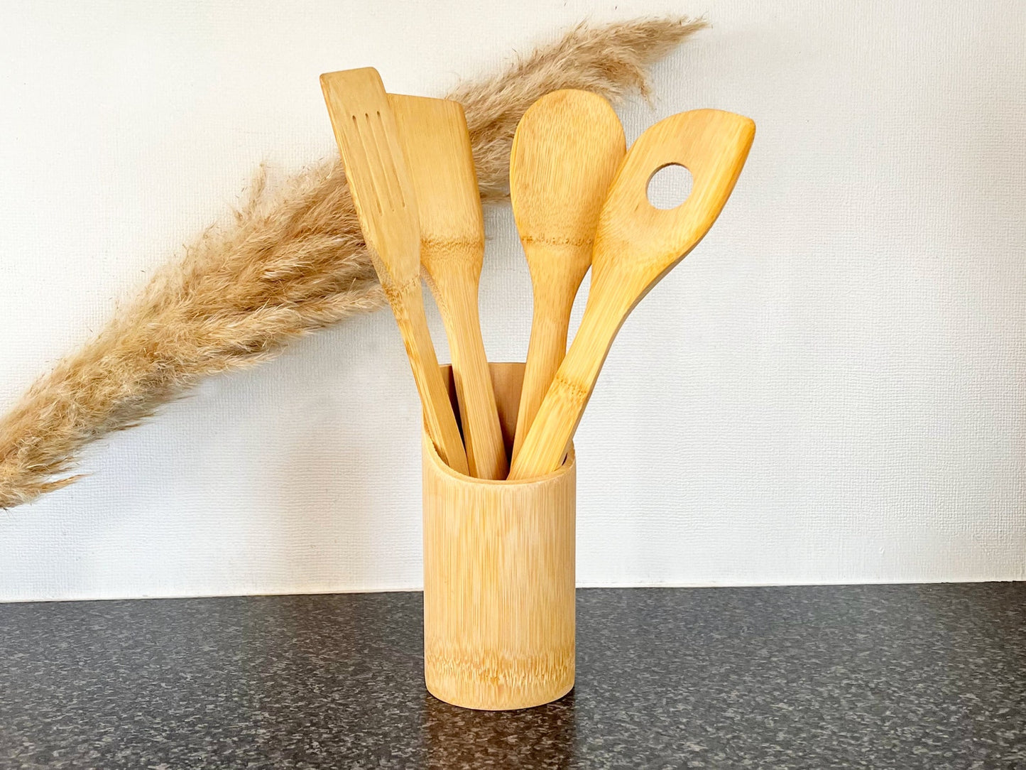 Eco Bamboo Cooking Utensil Set with Wooden Spoons and Spatulas