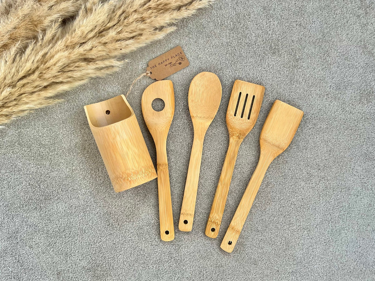 Eco Bamboo Cooking Utensil Set with Wooden Spoons and Spatulas