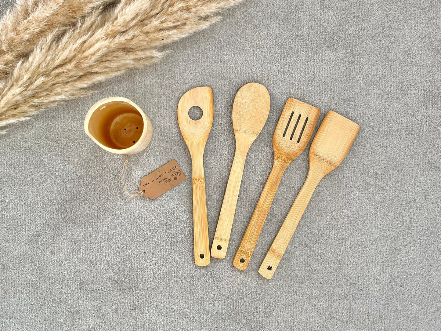 Eco Bamboo Cooking Utensil Set with Wooden Spoons and Spatulas