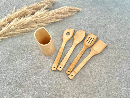 Eco Bamboo Cooking Utensil Set with Wooden Spoons and Spatulas