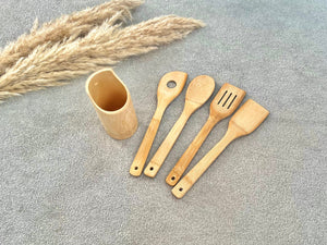 Eco Bamboo Cooking Utensil Set with Wooden Spoons and Spatulas