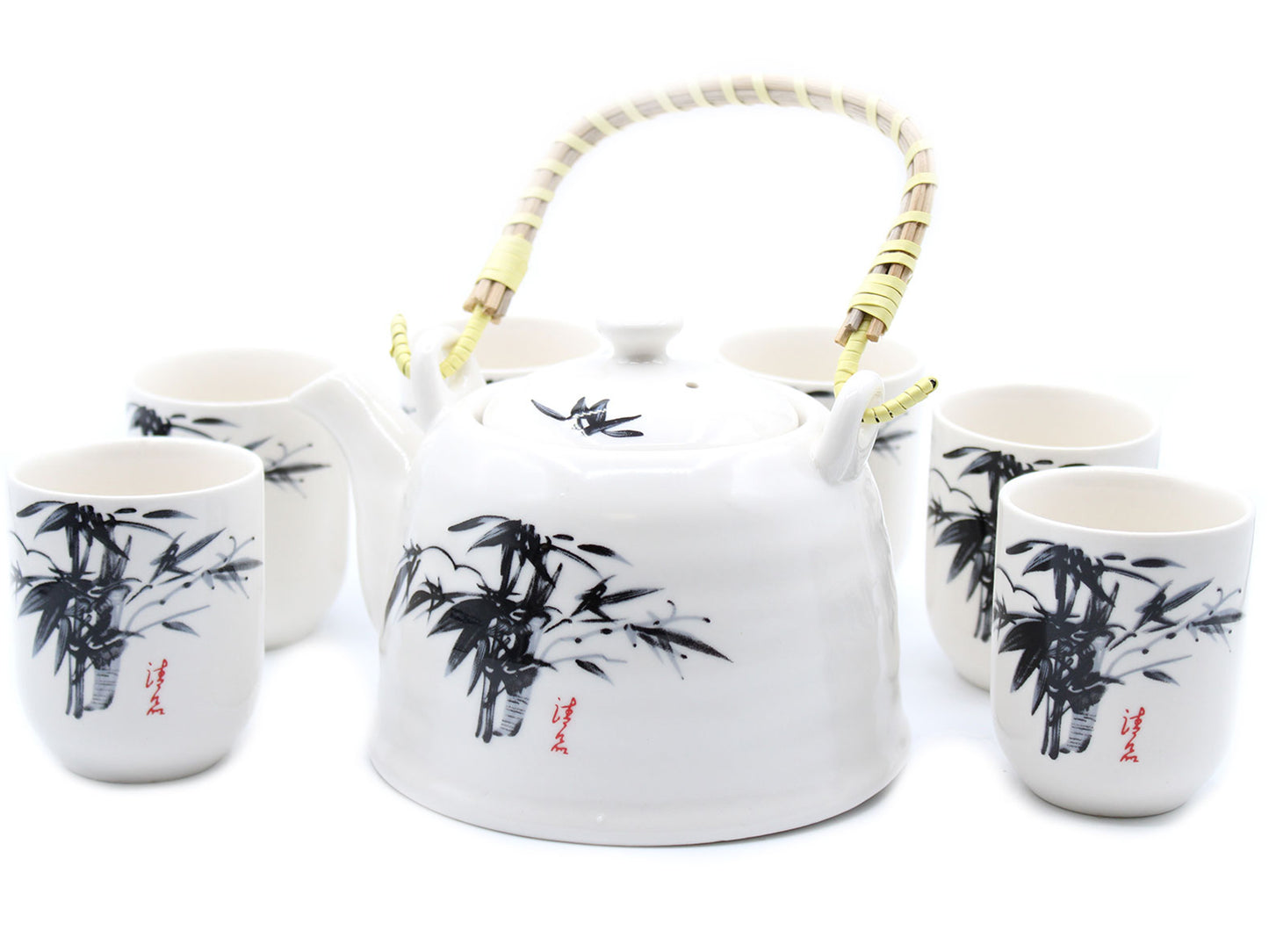 Traditional Herbal Tea Pot Set with Teapot with Tea Infuser & 6 Matching Tea Cups - Herbal Tea Gift Set