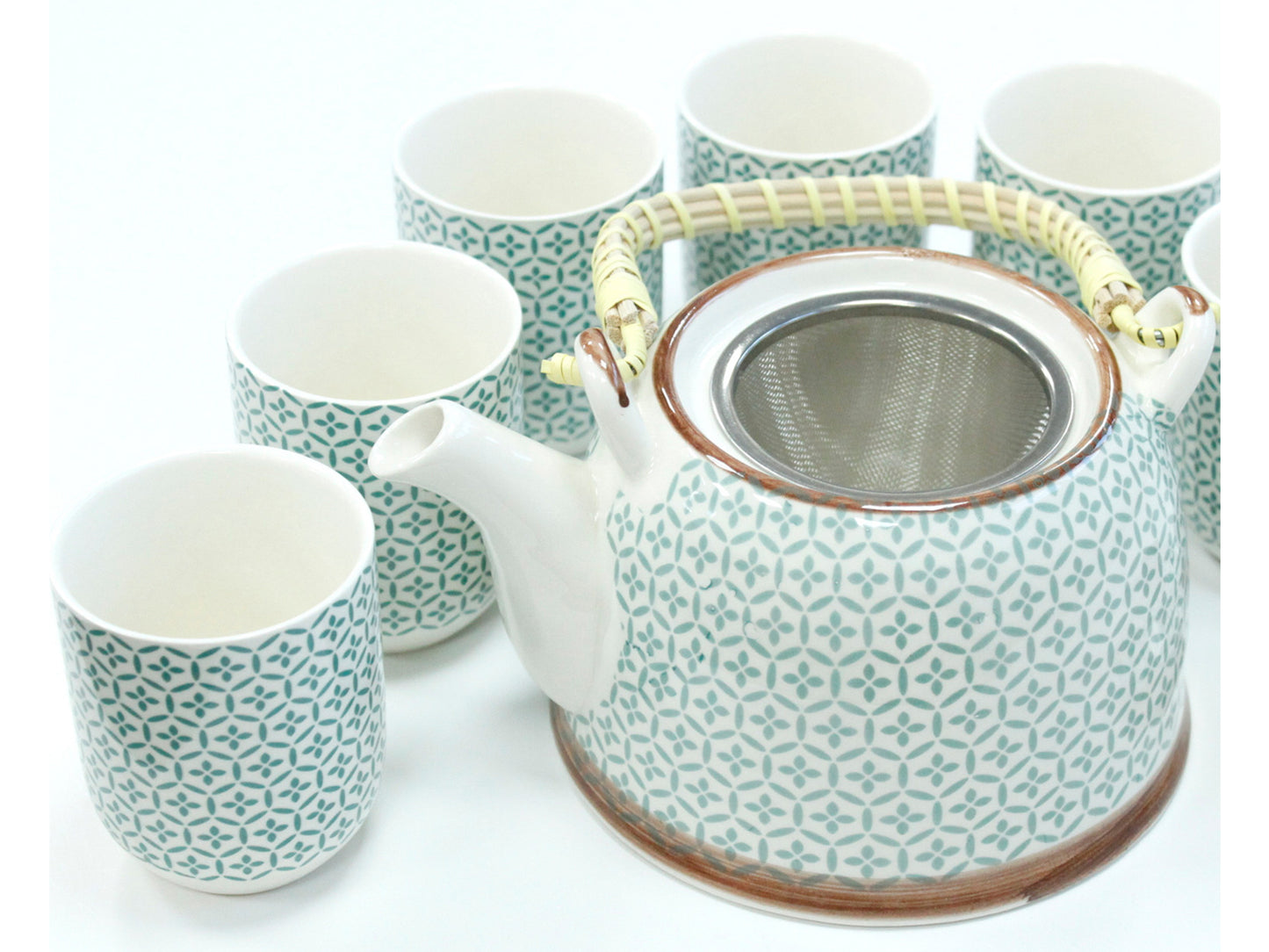 Traditional Herbal Tea Pot Set with Teapot with Tea Infuser & 6 Matching Tea Cups - Herbal Tea Gift Set