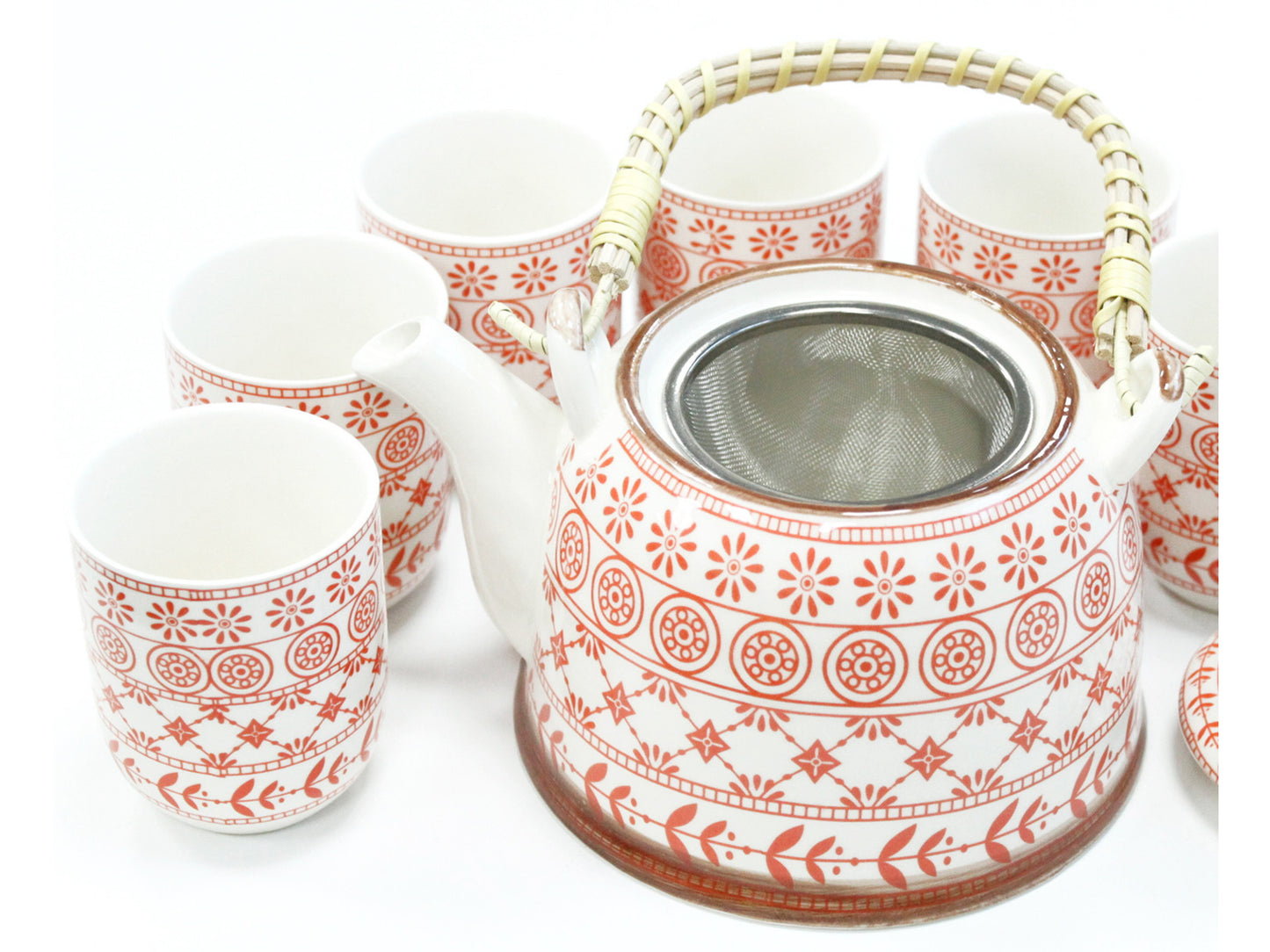 Traditional Herbal Tea Pot Set with Teapot with Tea Infuser & 6 Matching Tea Cups - Herbal Tea Gift Set