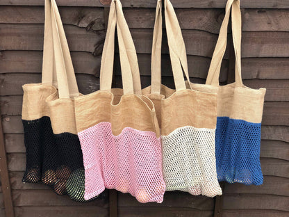 Eco Friendly Natural Cotton and Jute Net Mesh Shopping Bag