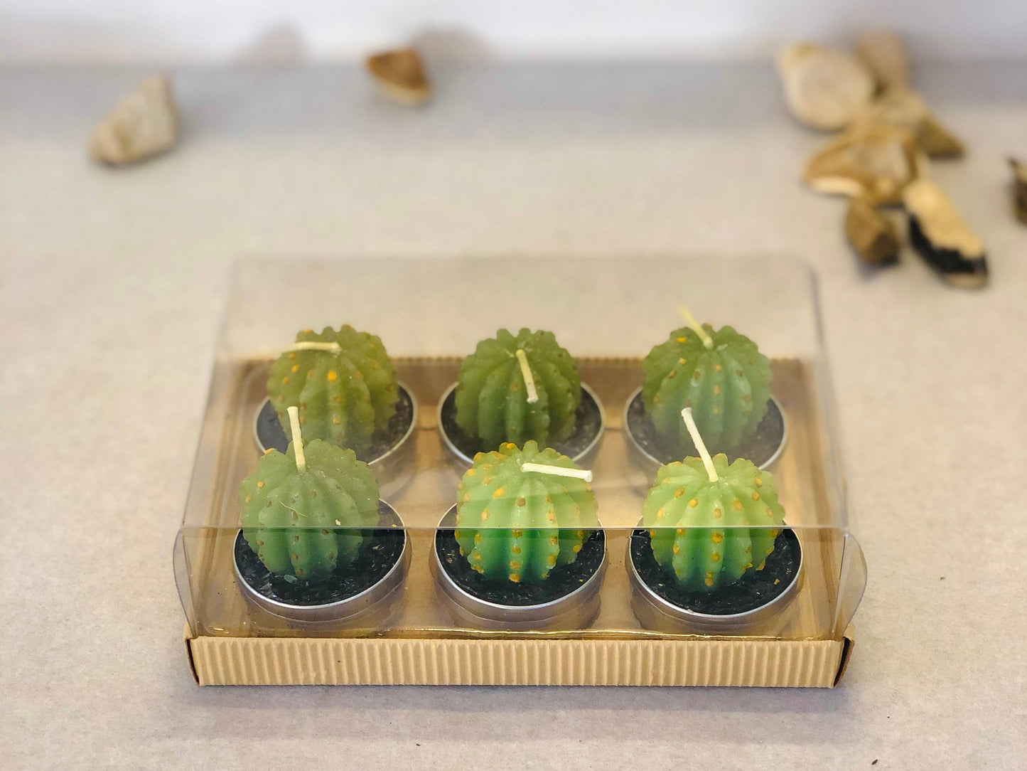 Monks Hood Cactus Candles - Green Cactus Tealight Candle Set