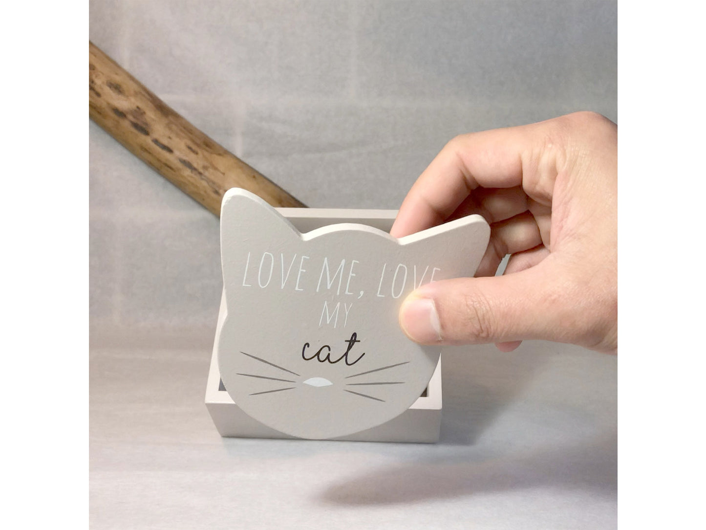 Cat Coasters Gift Set (set of 6) - Grey Wooden Coasters - Gifts for Cat lovers