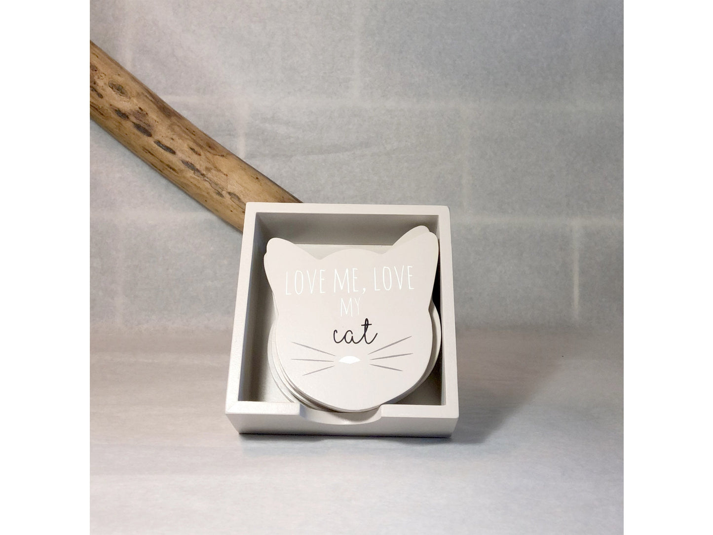 Cat Coasters Gift Set (set of 6) - Grey Wooden Coasters - Gifts for Cat lovers