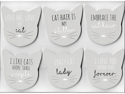 Cat Coasters Gift Set (set of 6) - Grey Wooden Coasters - Gifts for Cat lovers