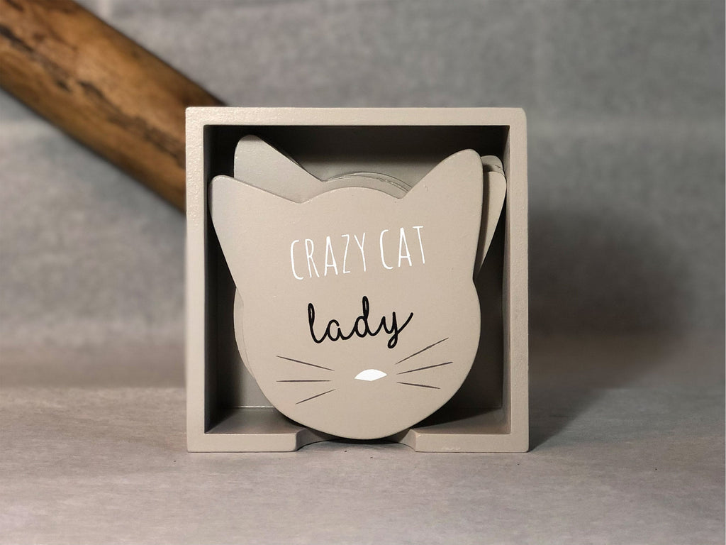 Wooden Cat Coasters Set of 6 (With Holder) — San José Made