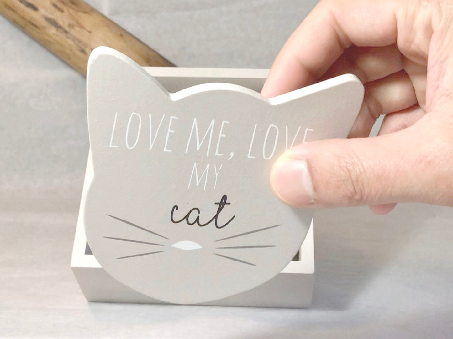 Cat Coasters Gift Set (set of 6) - Grey Wooden Coasters - Gifts for Cat lovers