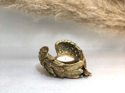 Gold Angel Wing Tealight Holder - Golden Candle Holder