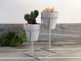 Double House Plant Pots - Modern Houseplant Stand - Unique Indoor Planter - Grey Ceramic Flower Pots - Indoor Gardening - House Warming Gift