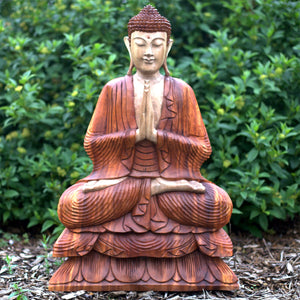 Hand Carved Buddha Statue Large, Hand Carved Wooden Buddha Ornament, Blessing Buddha Wooden Statue, Praying Buddha Large Statue, Red Buddha